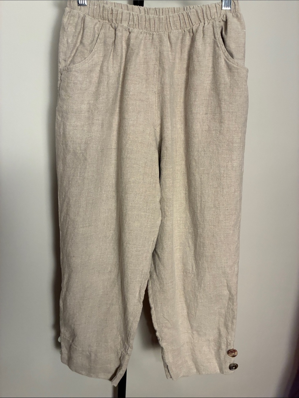 Patricia J Originals 100% Linen Natural Tan Pull On Capri Pants Size Small